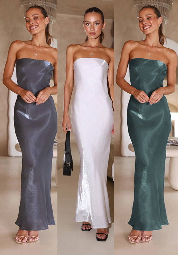 Summer Style Bright Solid Color Strapless Sexy Long Dress