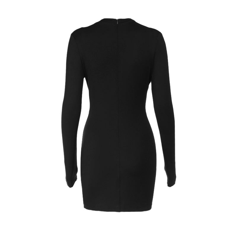 Women Sexy V-Neck Hollow Metal Button Long-Sleeved Bodycon Dress 6
