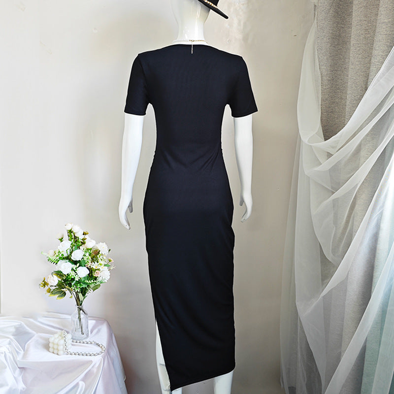 Square Neck Women Sexy Slit Slim Fit Bodycon Long Dress 9