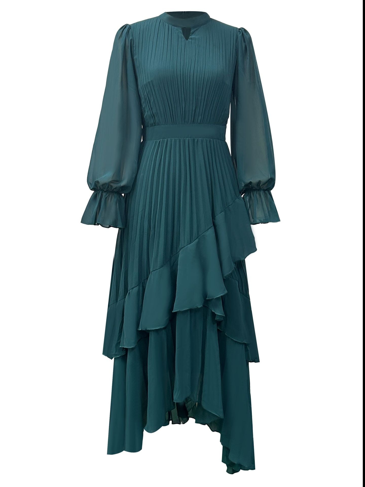 Women Solid Ruffle Pleated Dress 5