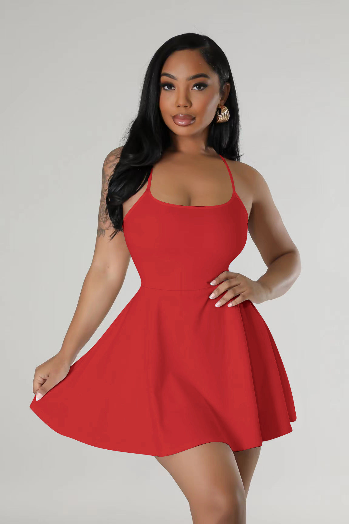 Women 's Spring Summer Fashionable And Sexy Chic Slim Waist Strap Solid Color Dress