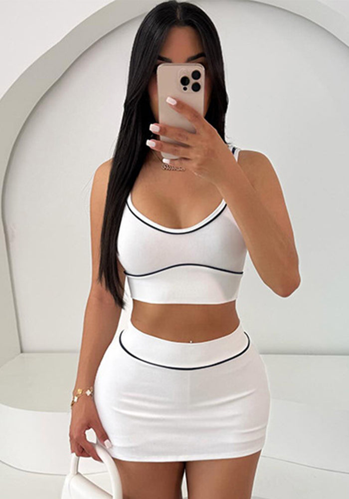Women Spring Summer Sexy Crop Tank Top and Bodycon Skirt Casual Two-Piece Set