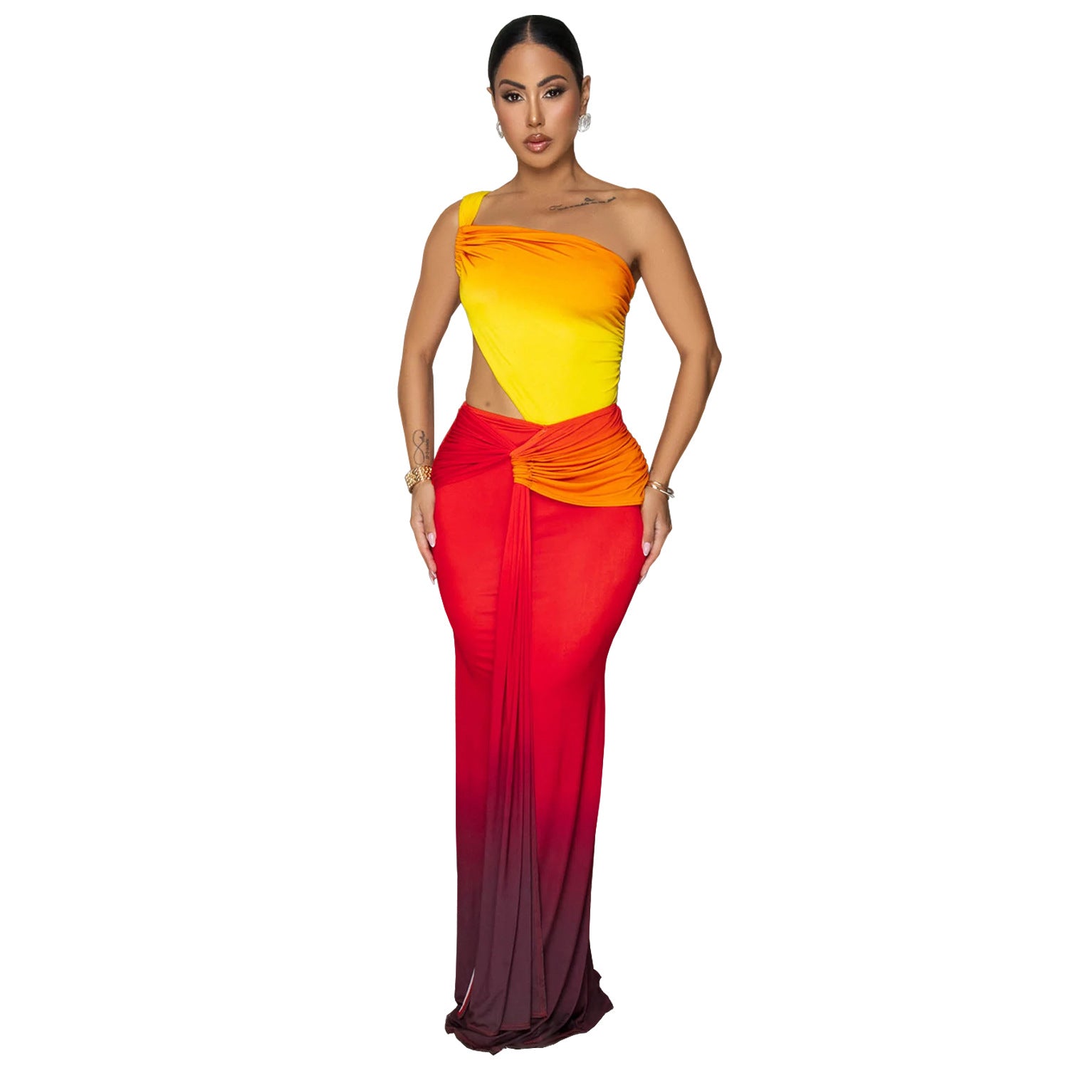 Fashion Women's Summer Sexy Slash Shoulder Bodycon Gradient Dress 13