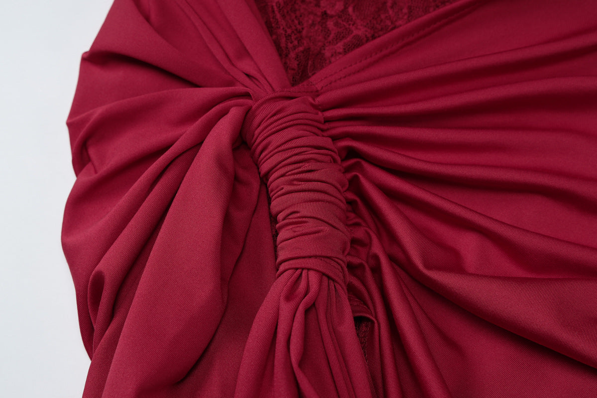 Women Summer Solid Slash Shoulder Sexy Cutout Lace Bodycon Dress 11