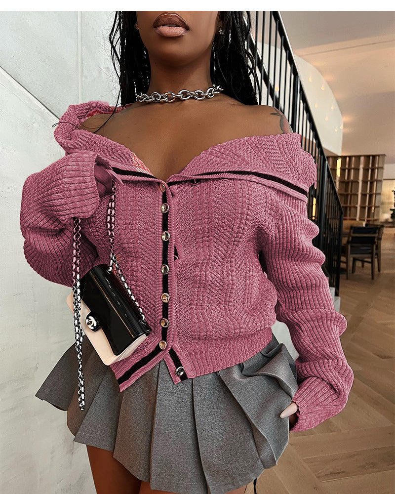 Women contrast color irregular knitting cardigan sweater 3