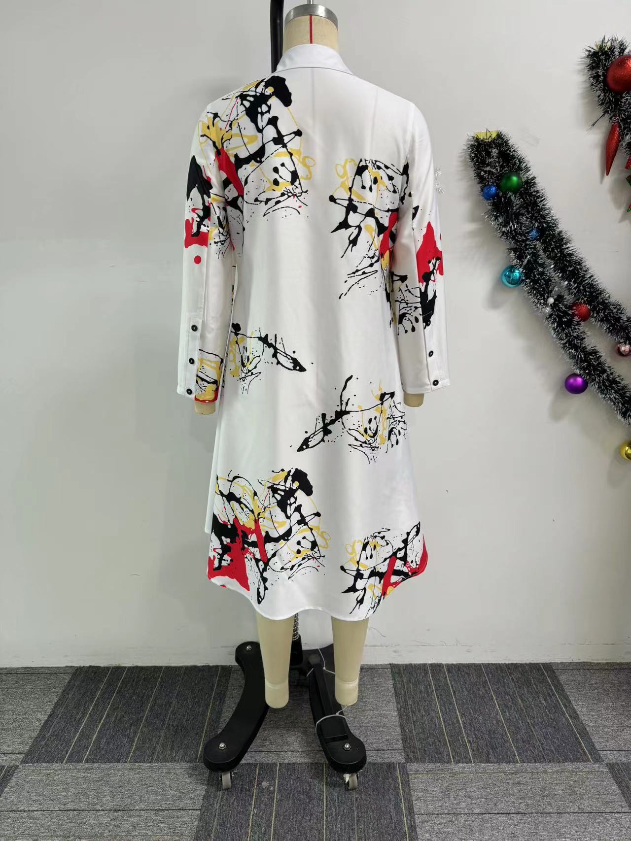 Women printed loose long-sleeved irregular shirt dress 5