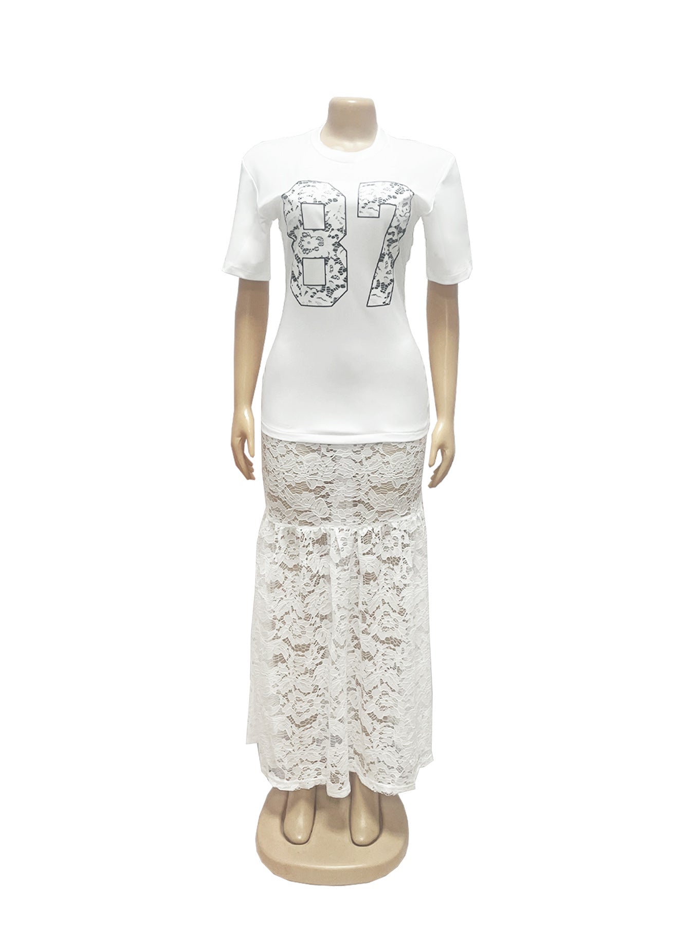 Lady's Round Neck Letter Print Lace Dress 12