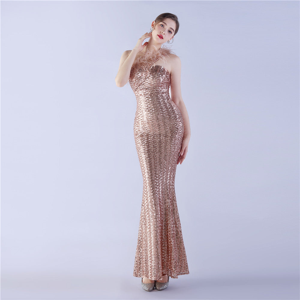 Luxury Sequin Slash shoulder Sleeveless Mermaid Plus Size Formal Party Evening Dress 12