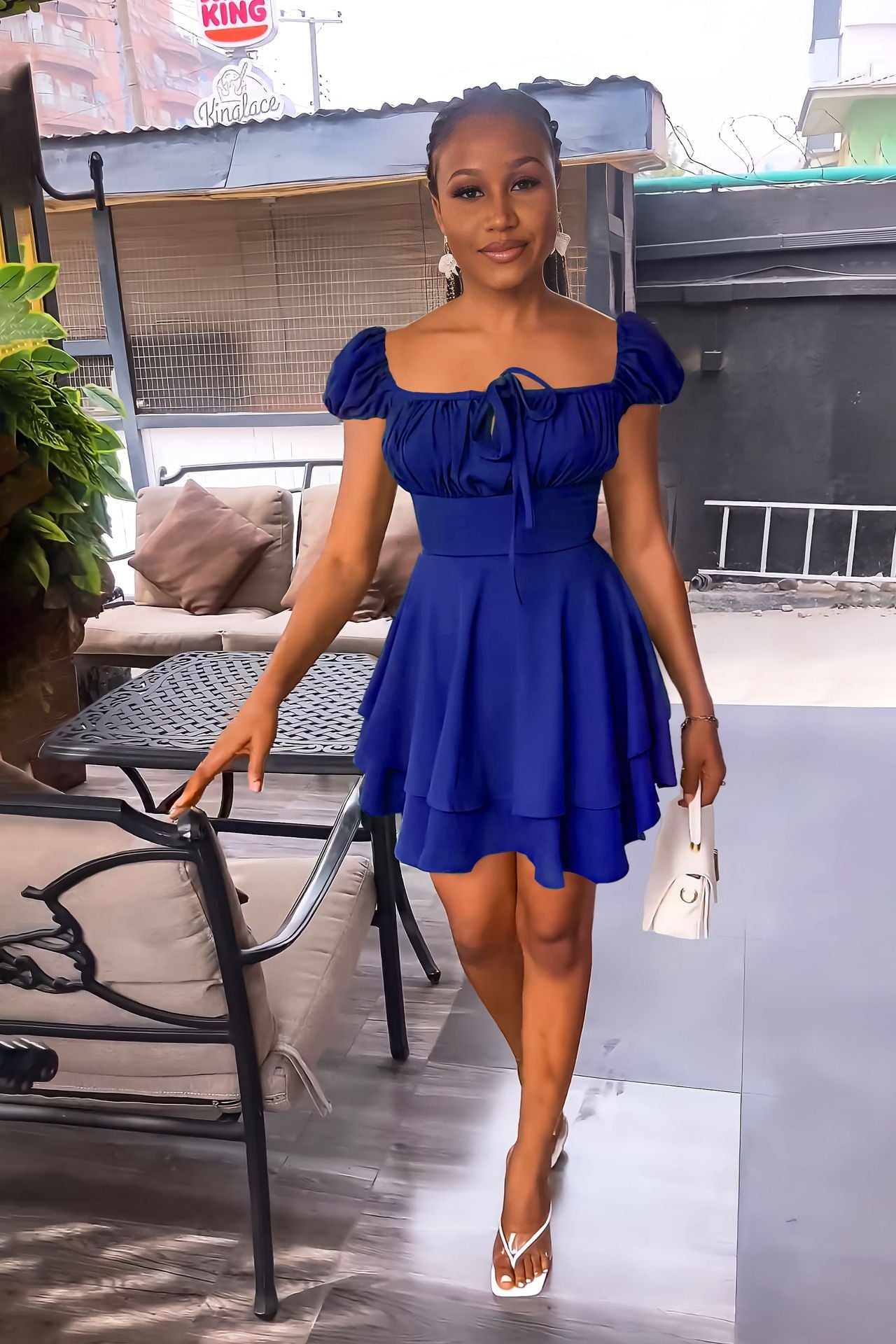 Square Neck Chic Ladiessummer High Waist Women's Mini Dress 4