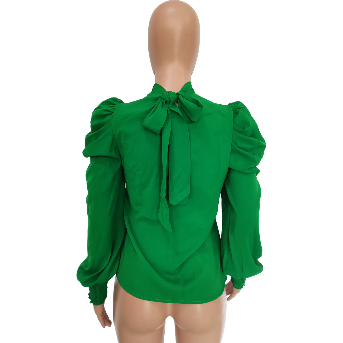 Women Solid Stand Collar Puffed Sleeve Top 13