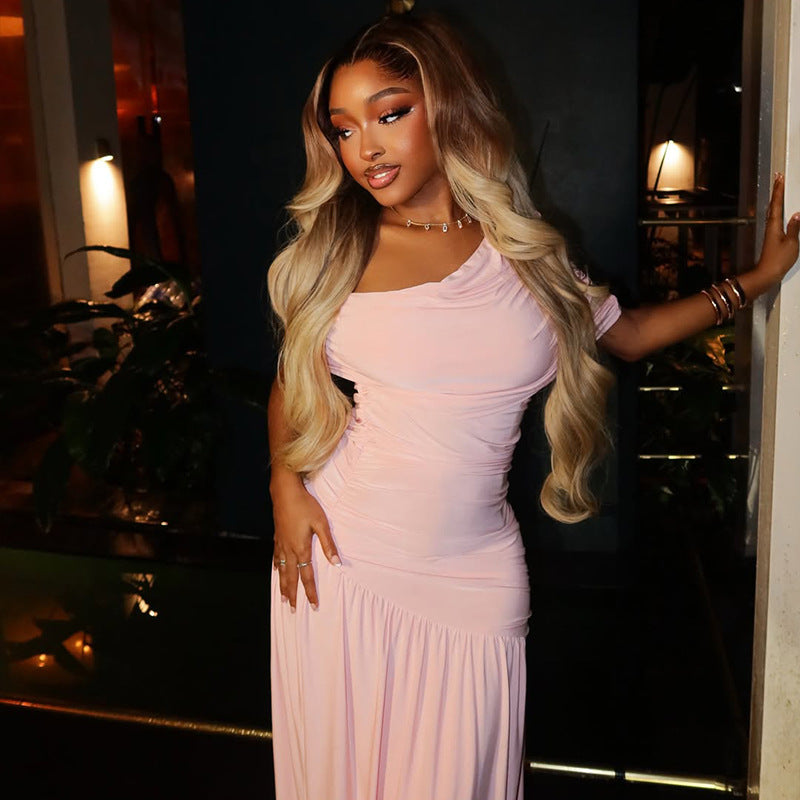 Fashion Asymmetrical Slash Shoulder Casual Slit Maxi Dress 5