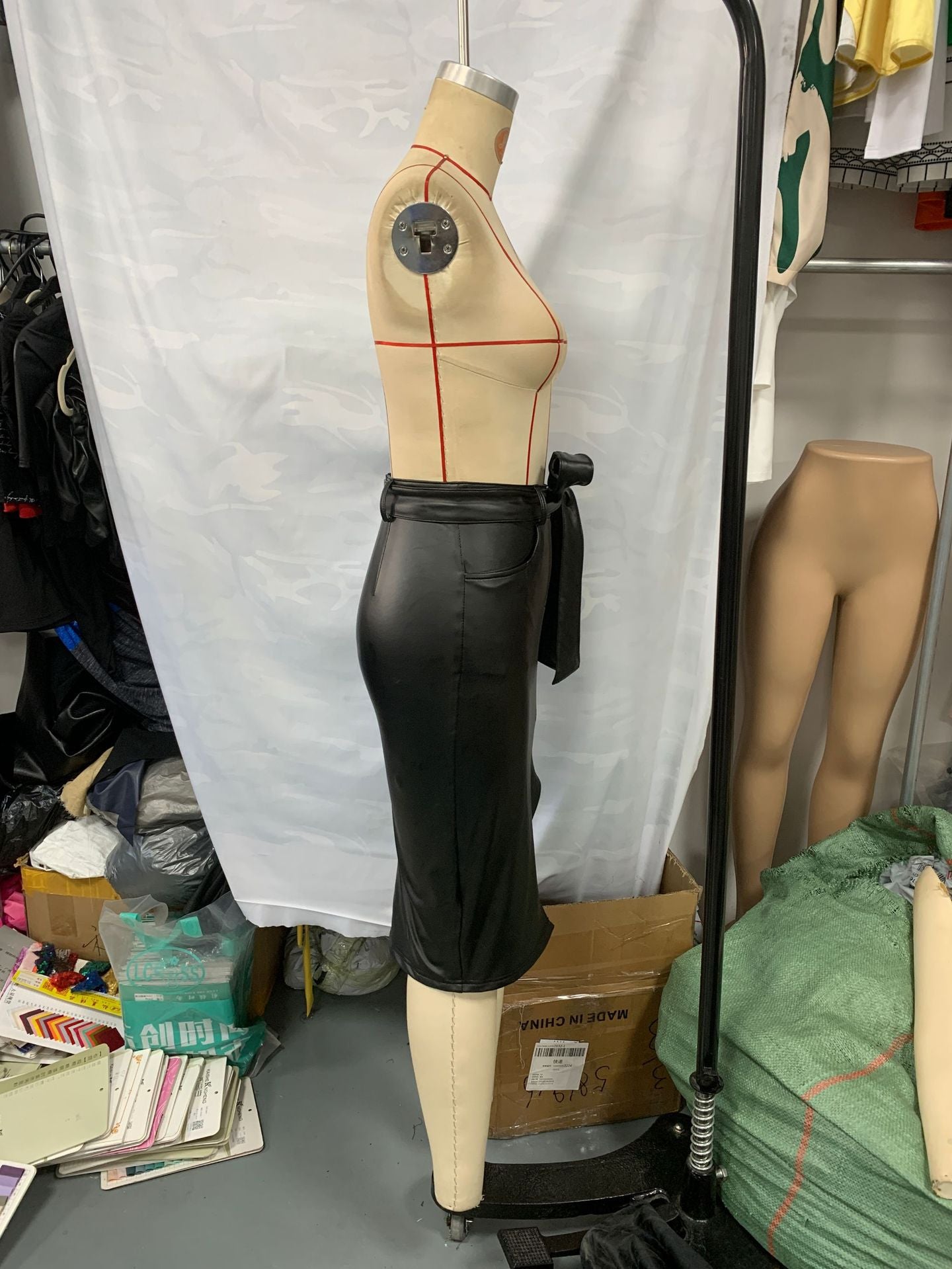 Women slit sexy pu Leather lace Bodycon Skirt 5