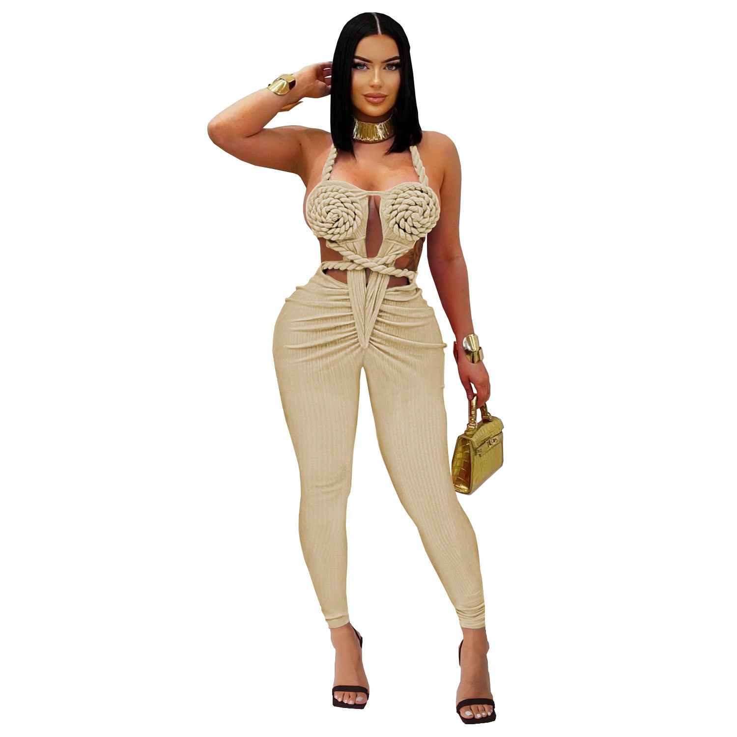 Women Sexy Casual Halter Neck Backless Solid Jumpsuit 15