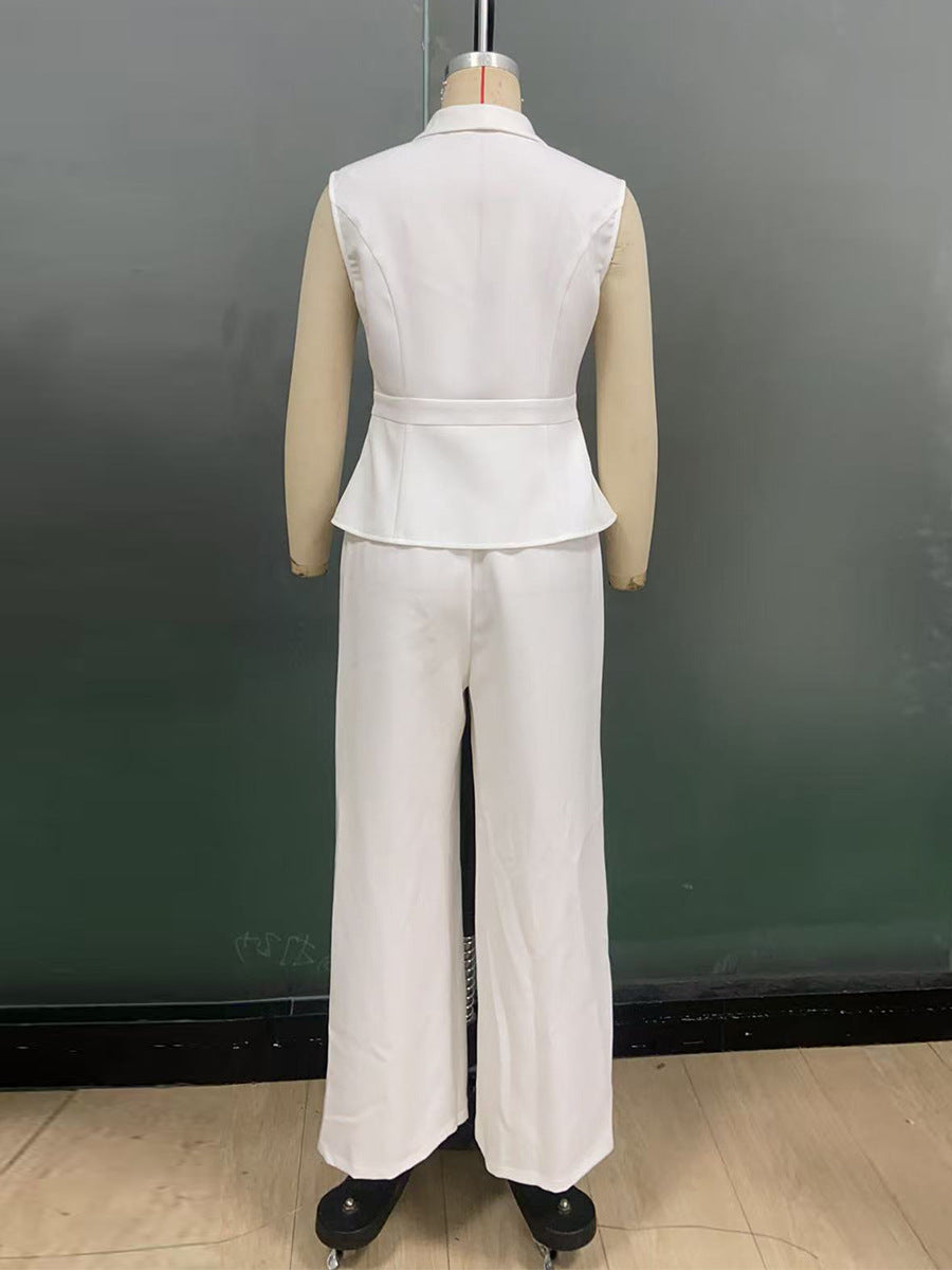 Women autumn elegant solid vest and trousers two-piece set 6