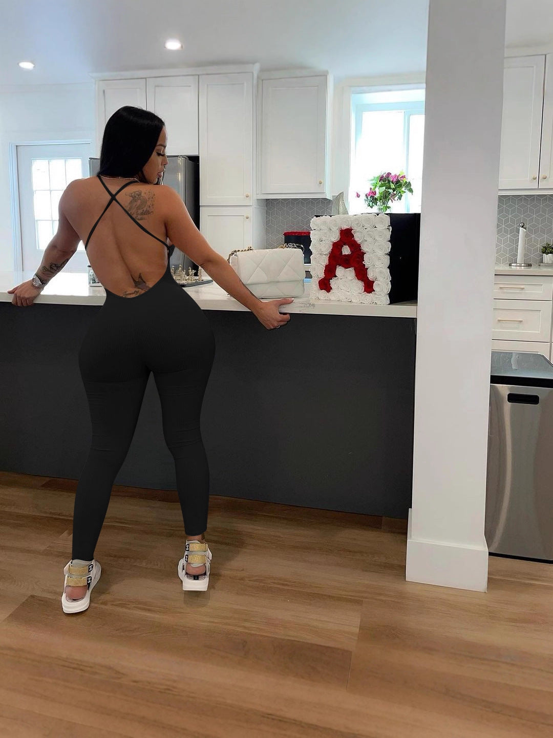 Sexy Black Tight-Fitting Strap Backless Jumpsuit 3