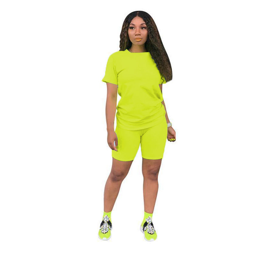 Solid color sports Casual two-piece Shorts Set 53
