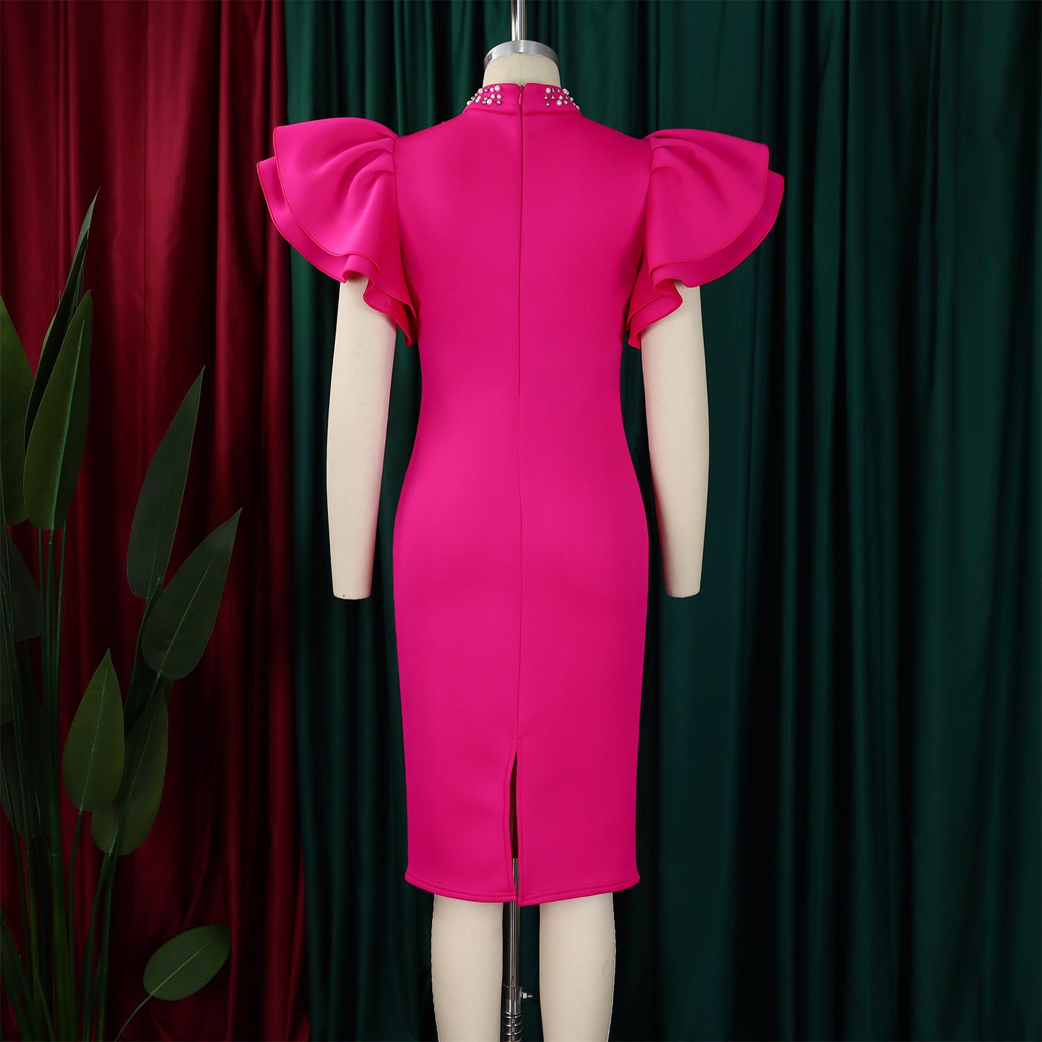 Women Sexy Ruffle Sleeve Beaded Party African Dress 23