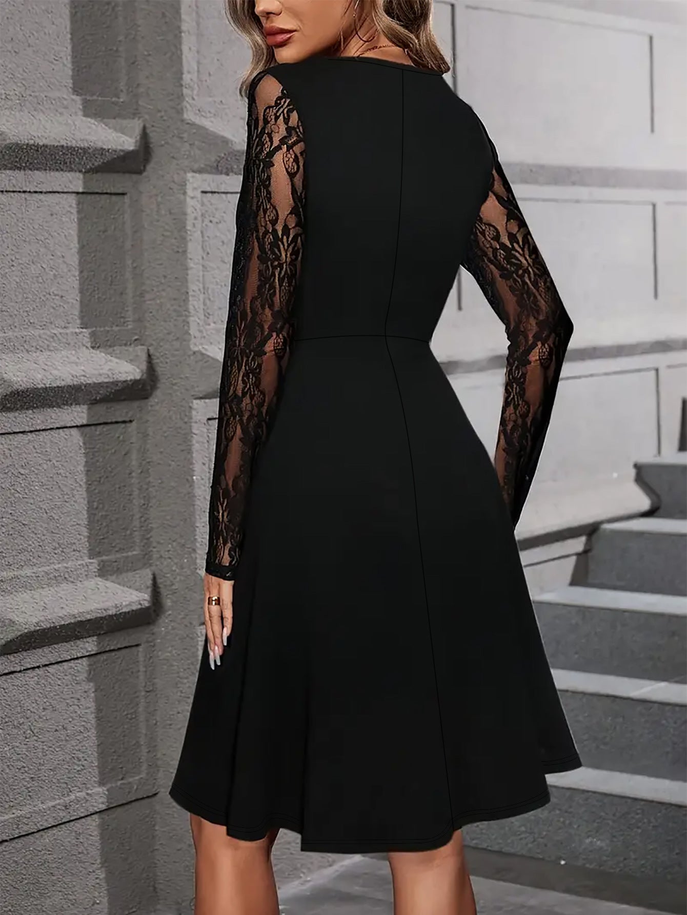 Women's Fashion Elegant Lace Patchwork A-Line Plus Size Dress 4