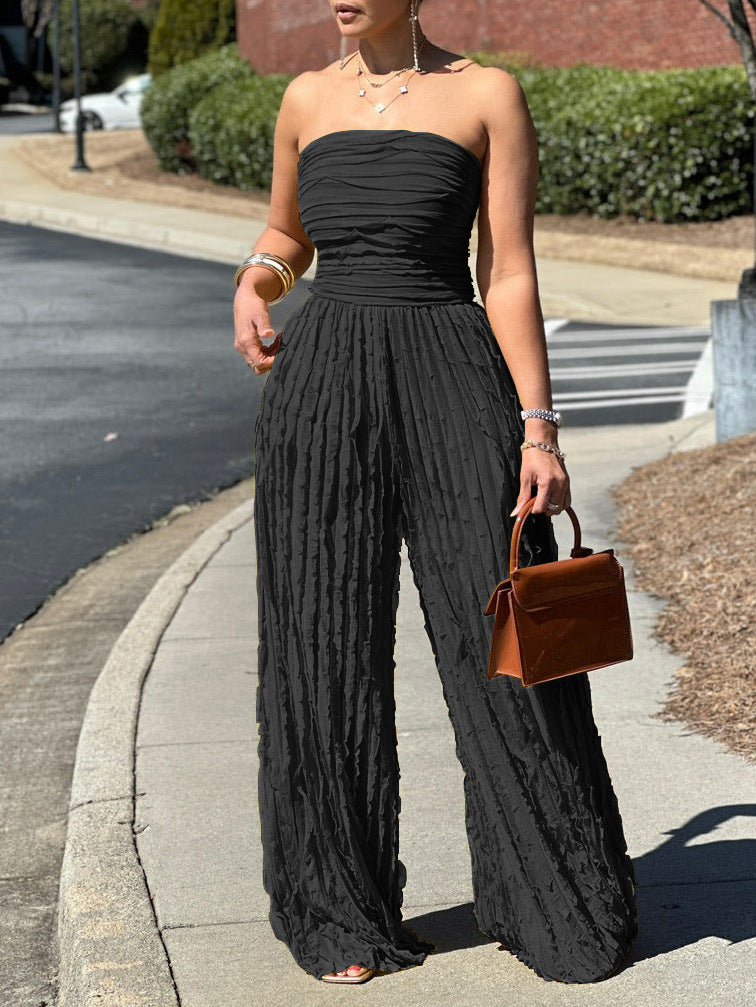 Women Casual Holidays Sexy Strapless Sleeveless Wide-leg Jumpsuit 7
