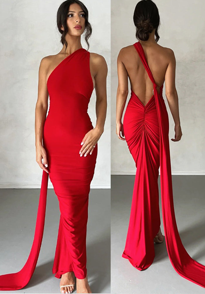 Women's Summer Sexy Low Back Pleated Slim Sleeveless Chic Women's Long Dress