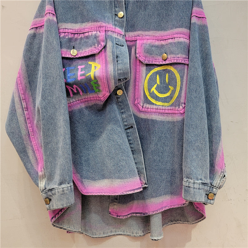 Spring Fashion Print Loose Denim Shirt 8