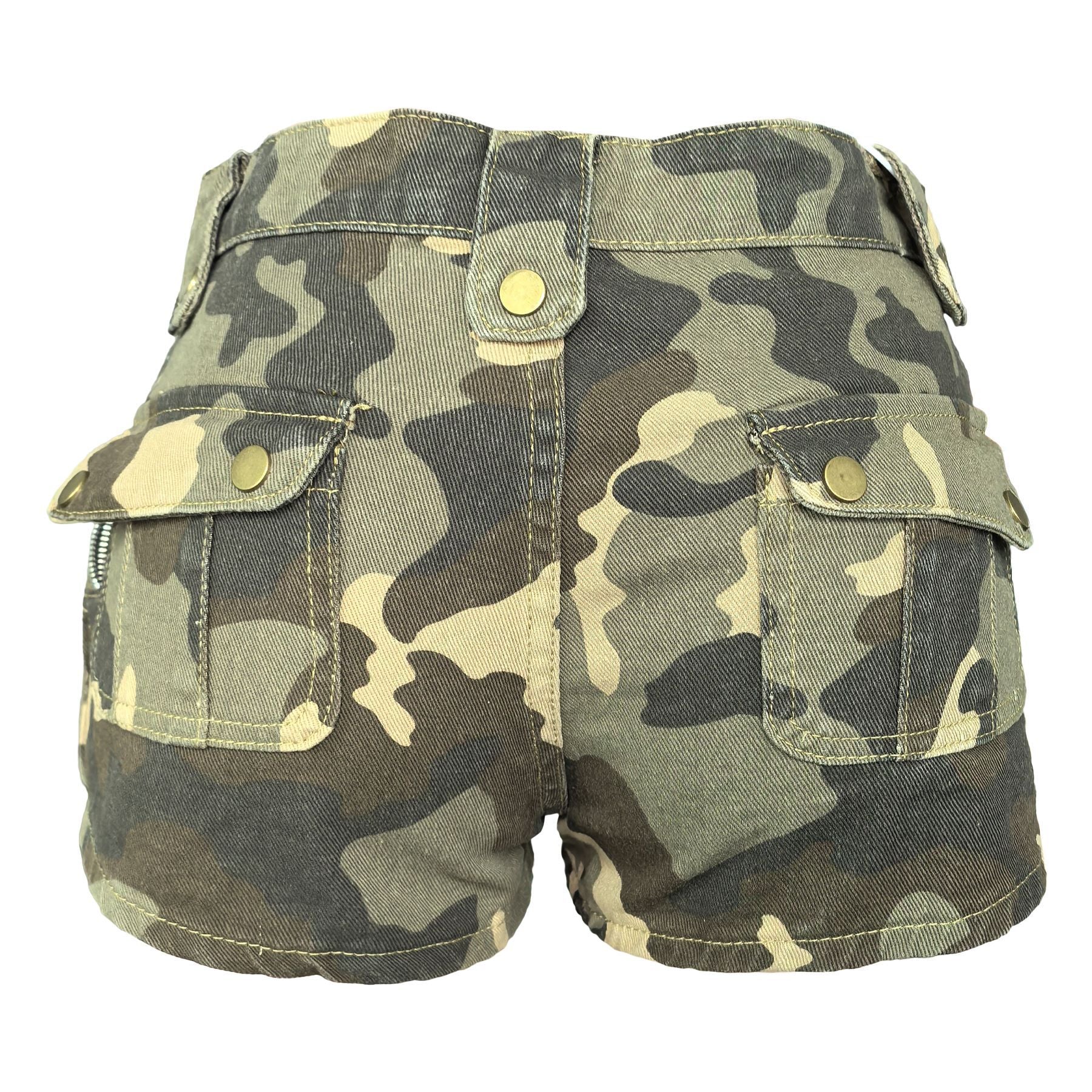 Women Pocket Camouflage Denim Shorts 4