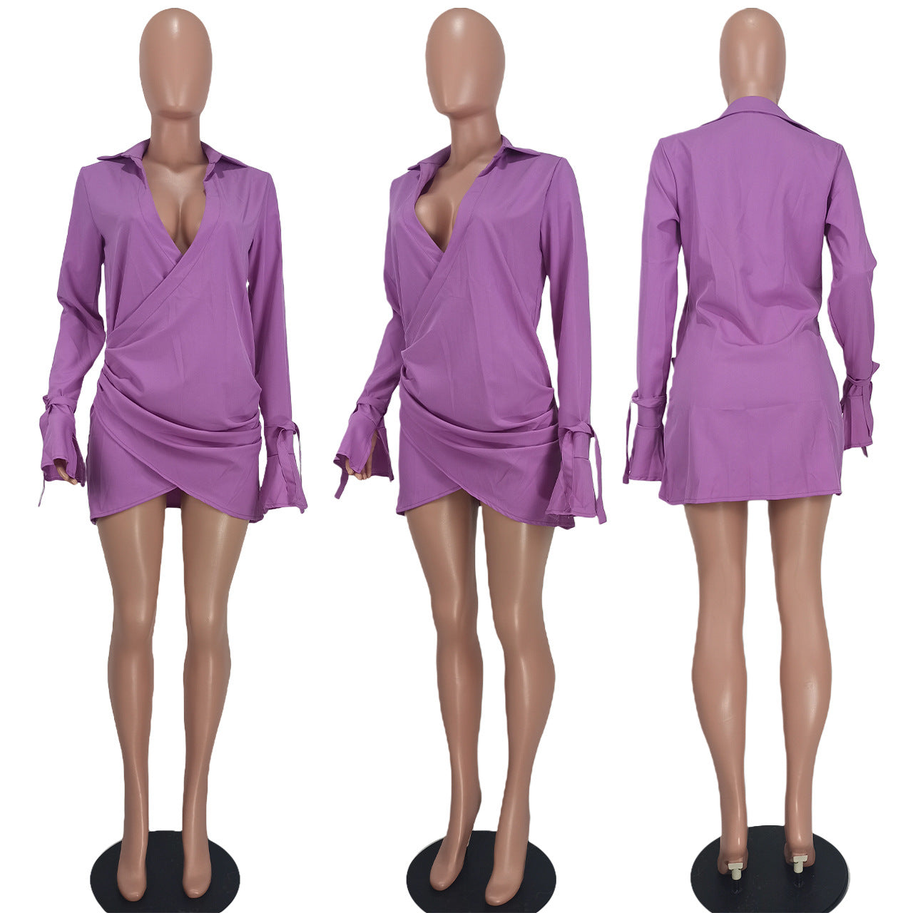 Ladies Fashion Cross Solid Shirt Dress 10