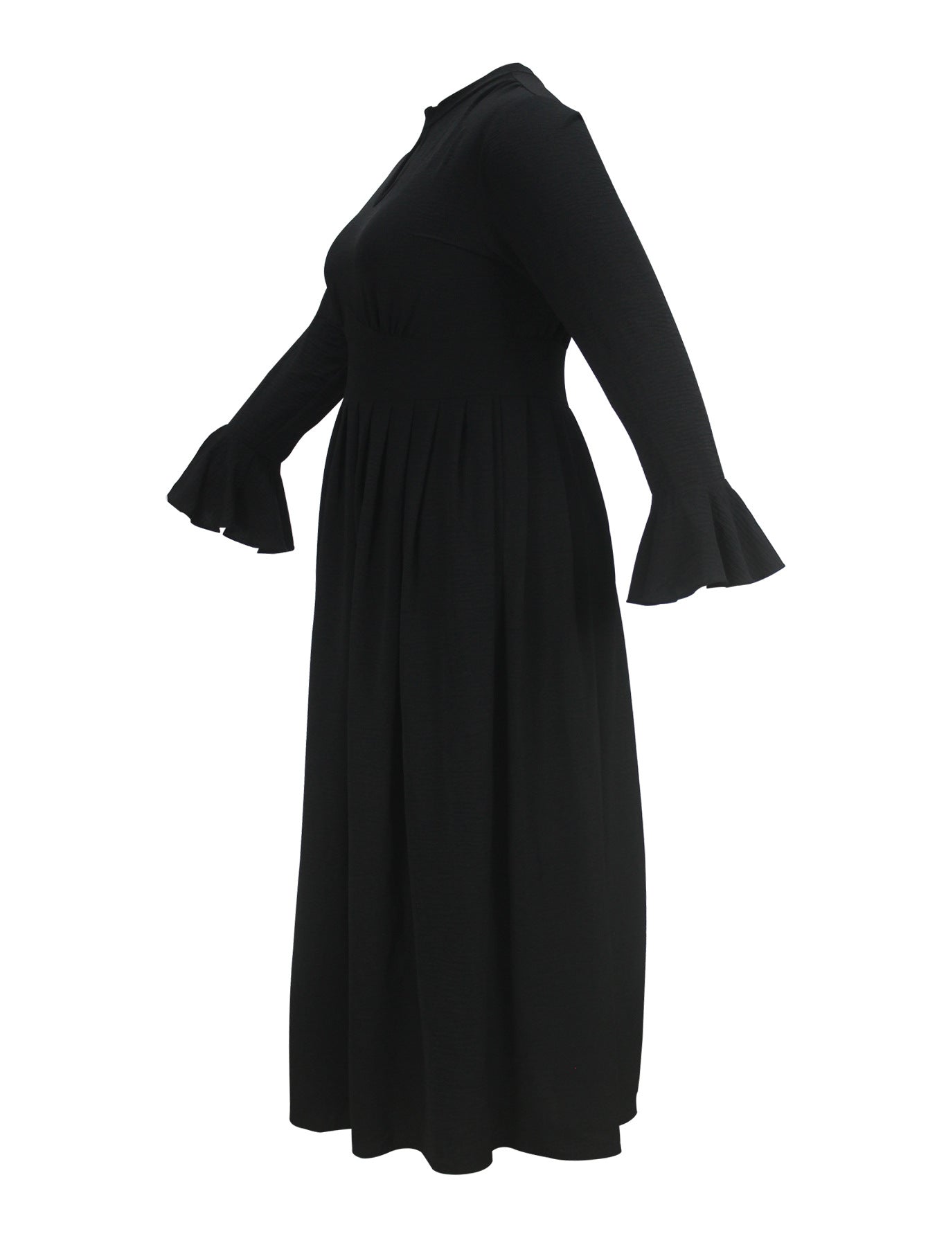 Plus-Size Women Black Elegant Bell Bottom Long-Sleeved Maxi Dress 7