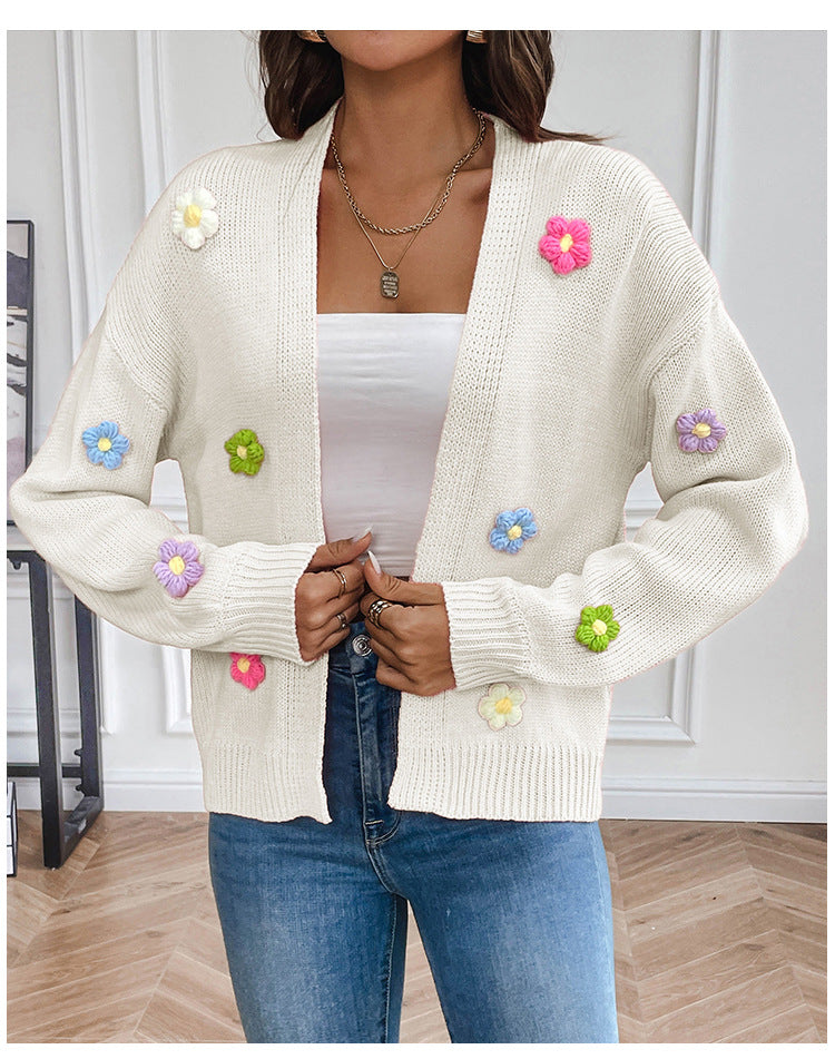 Flower Sweet Knitting Cardigan Sweater Jacket For Women Lazy Style Casual Loose Sweater 10