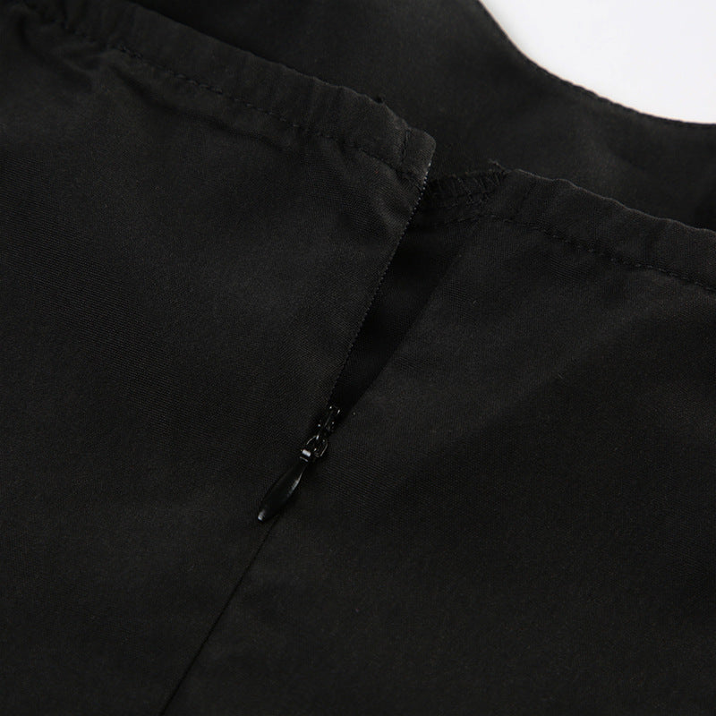 Chic Solid Color Black Strap Slim A-Line Long Dress 10