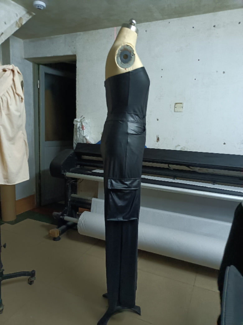 Women's Sexy Strapless Tight Fitting Slim Waist Pu Leather Jumpsuit 8