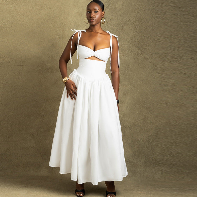 Women's Fashion Solid Color Dress Strap A-Lin Dress 4