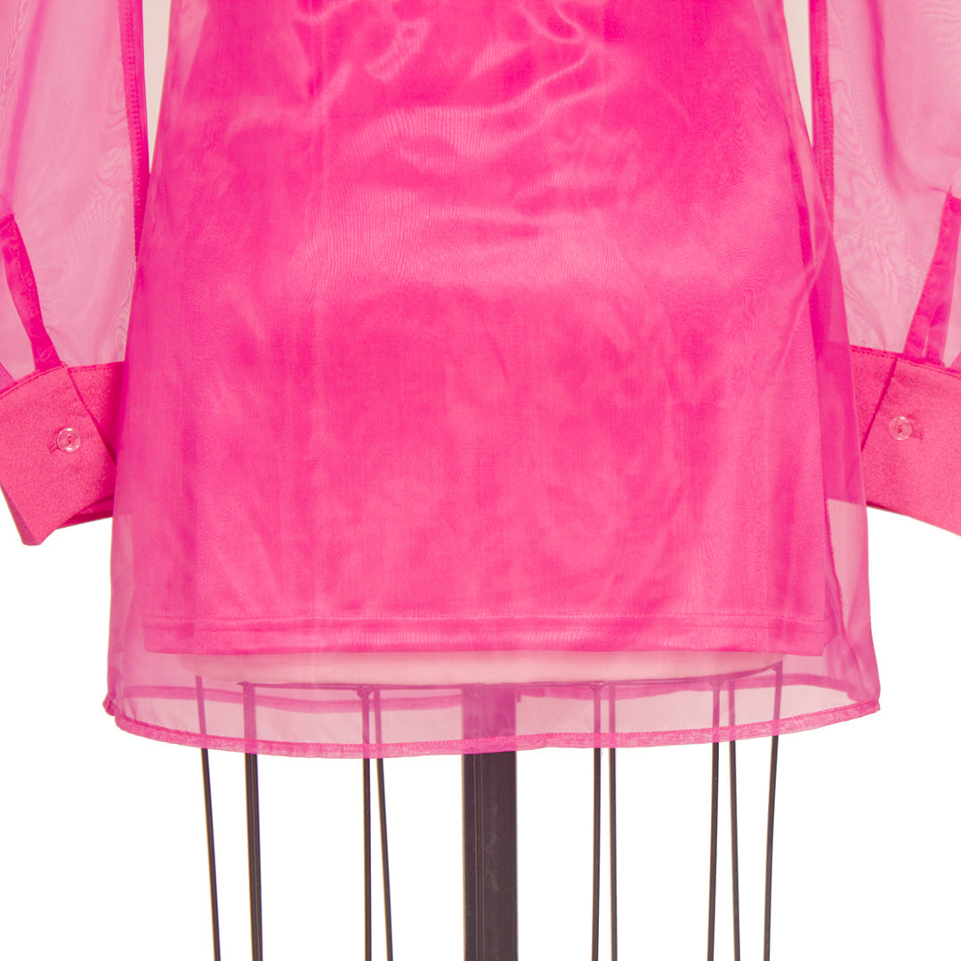 Spring Summer Women's Puff Sleeve Organza Shirt strap Basic Dress Two-Piece Set 16