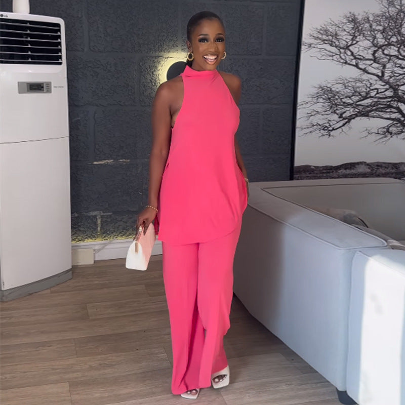 Women's Winter And Spring Sleeveless Tank Top Wide-Leg Trousers Casual Two Piece Set 5