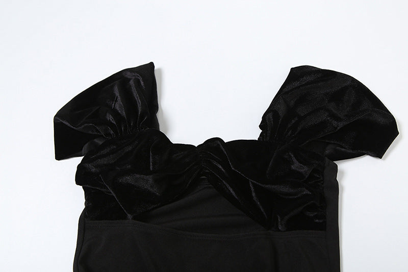 Lady's Spring Elegant Short Sleeve Hollow Velvet Bubble Dress 12