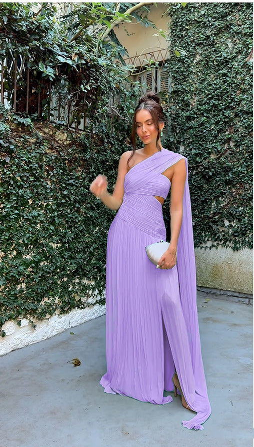 Women Strapless Pleated Ribbon Slit Dress 13