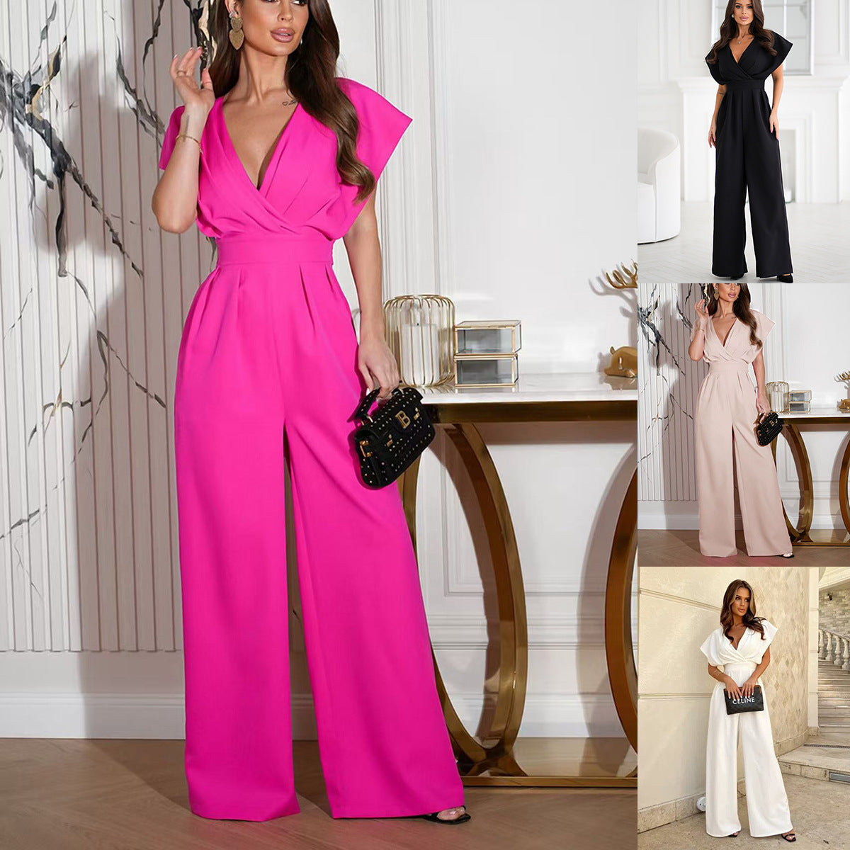 Women's Summer Fashion Zipper V-Neck Ruffle Sleeve Jumpsuit 13