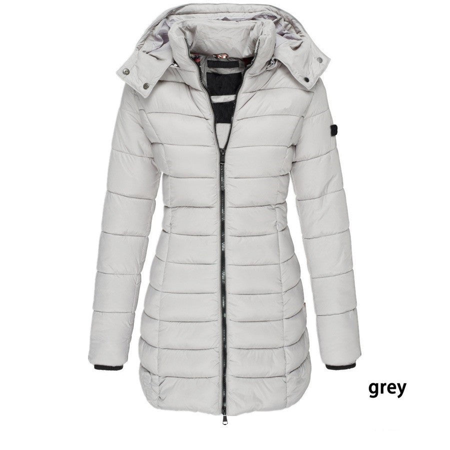 Slim Hooded Zipper Cotton Padded Down Jacket For Women 8