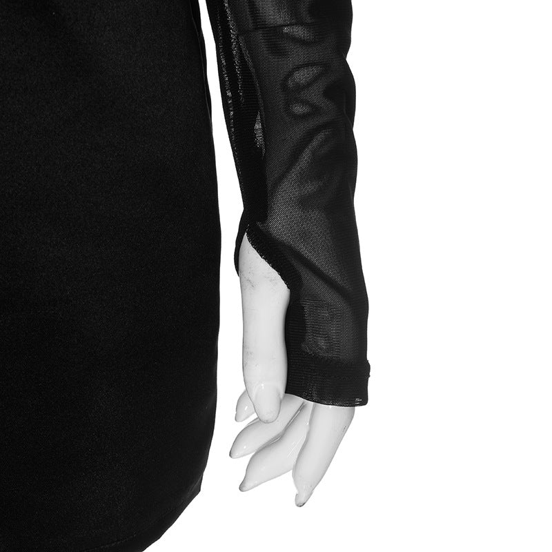 Mesh Patchwork High-Neck Sexy Slim Hollow Cut Bodycon Short Dress 7