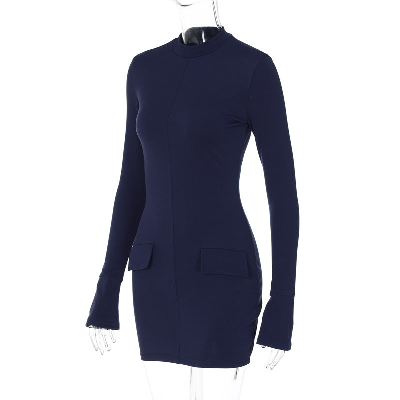 Women Autumn and Winter Round Neck Long Sleeve Sexy Bodycon Dress 12