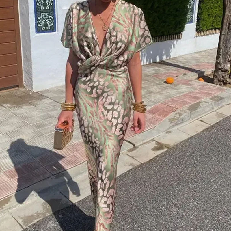 Summer women's fashion print sexy v-neck midi dress 3