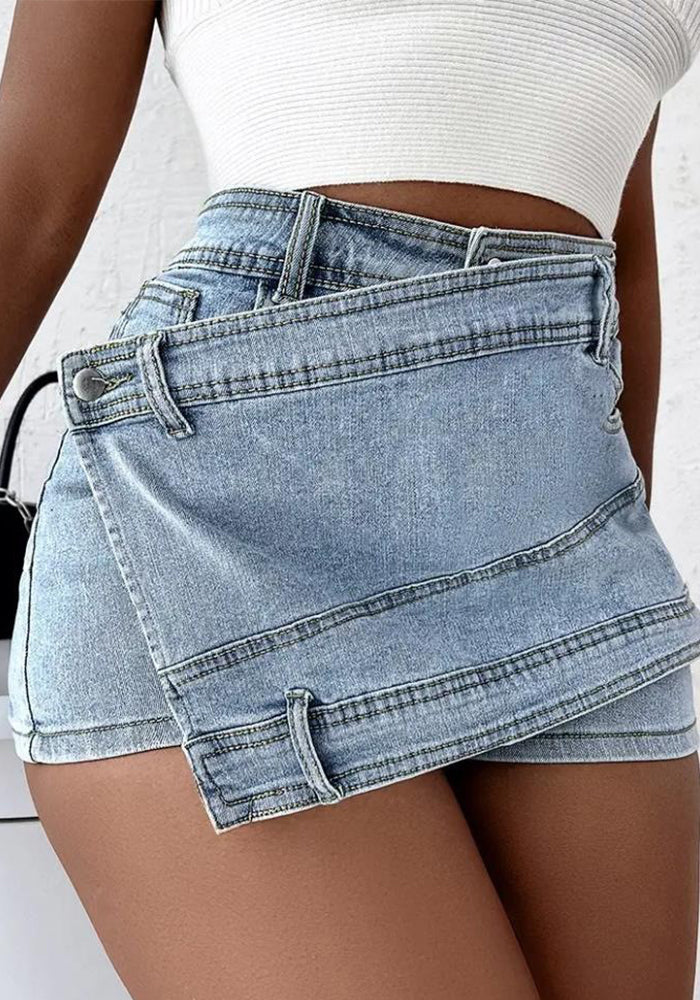 Plus Size Women's A-Line High Waist Irregular Wide-Leg Shorts Women's Summer Slim Fit Denim Skirt Shorts Trendy