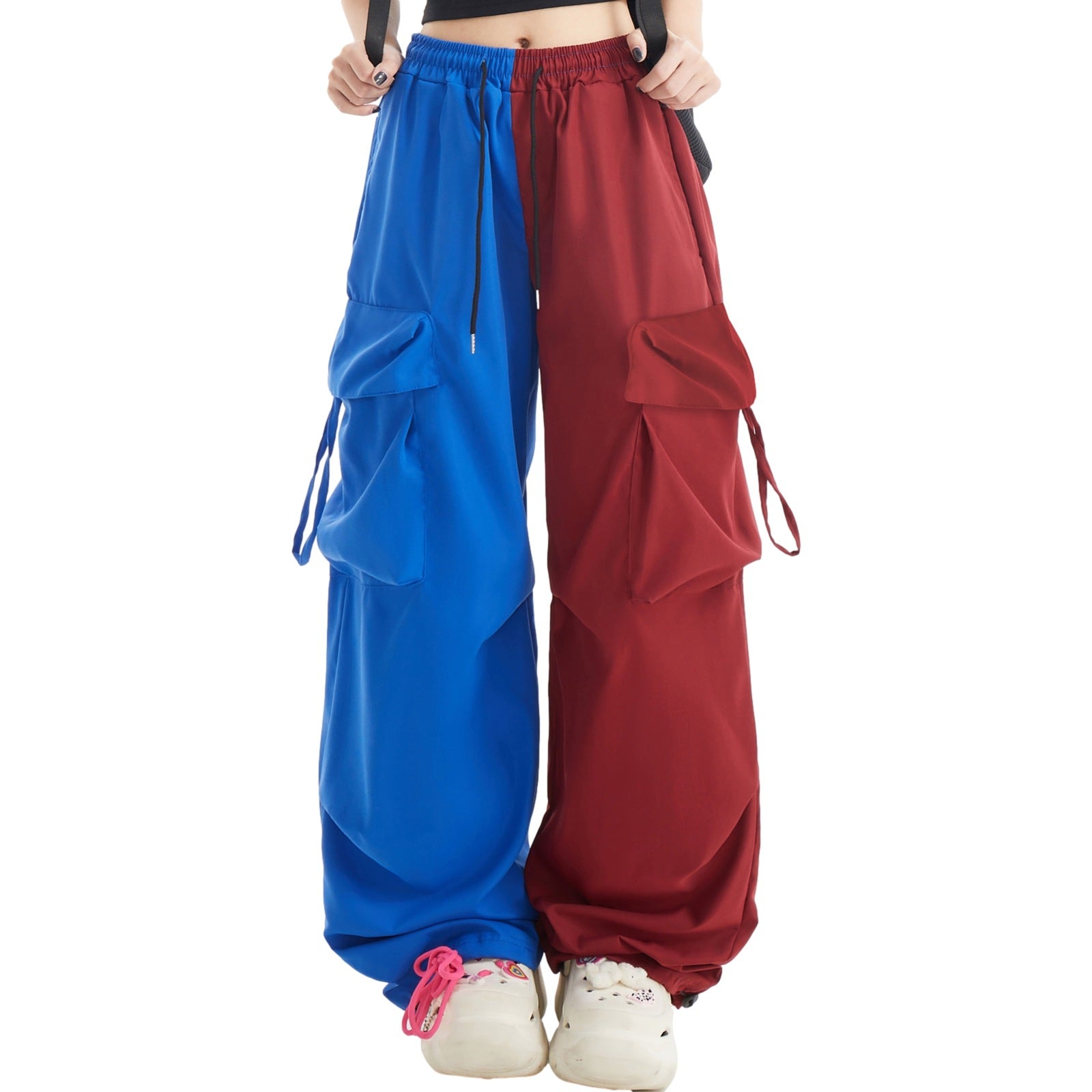 American Contrast Color Loose Wide Leg Cargo Pants Hip Hop Color Matching Fashion Casual Sports Trousers for Women 8