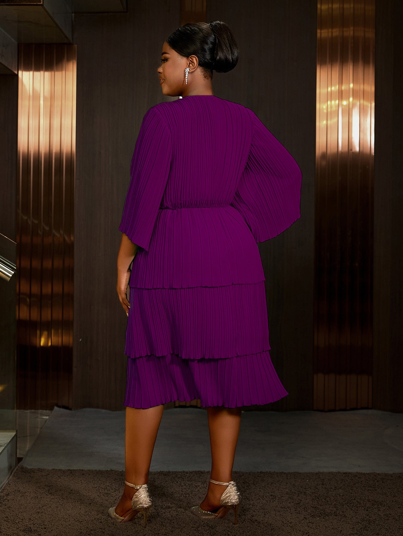 Ruffle Sleeve Formal & Cocktail Party Slim Waist Chiffon Dress 3