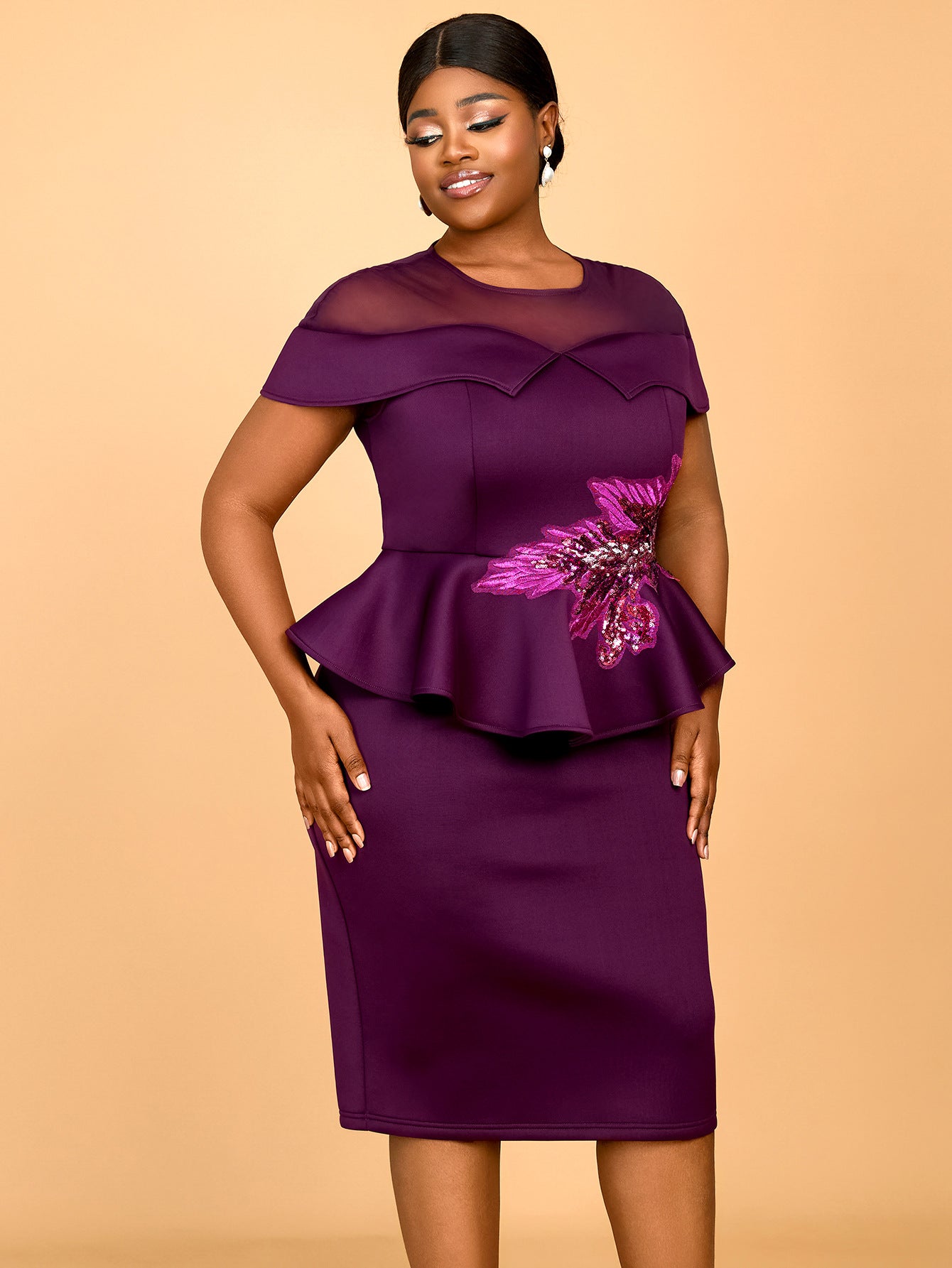 Women Sequin Cape Sleeve Formal Party Dress 4