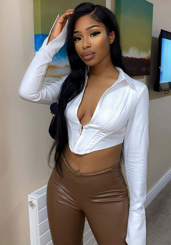 Spring Women's Sexy Long Sleeve White Shirt Women's cropped inspired design Top