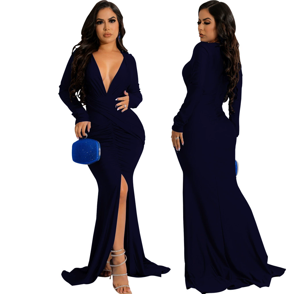 Sexy Fashion Solid Color Nightclub Irregular Wrinkled Dress 7