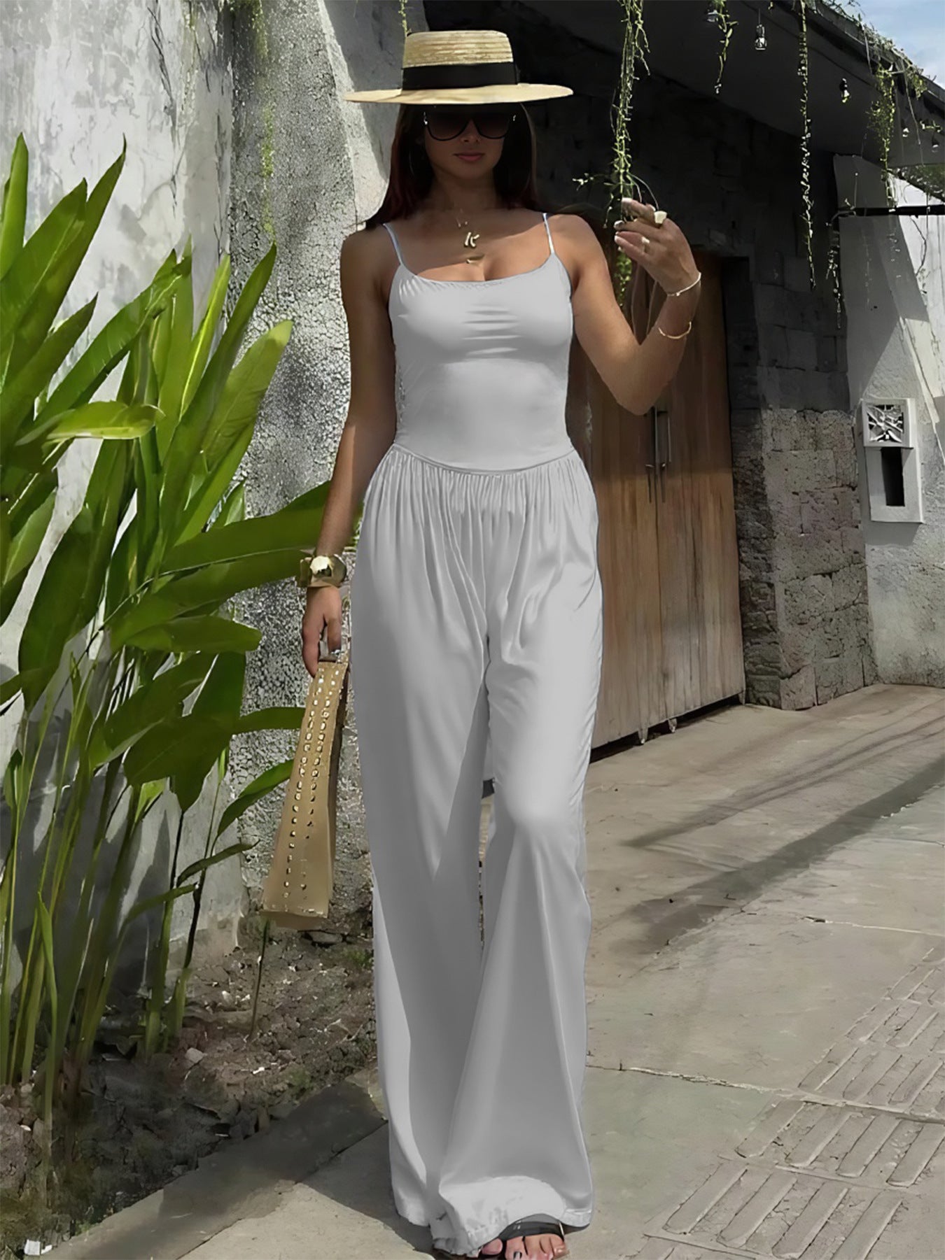 Women's Fashion Casual Sleeveless Halter Wide-Leg Jumpsuit 5