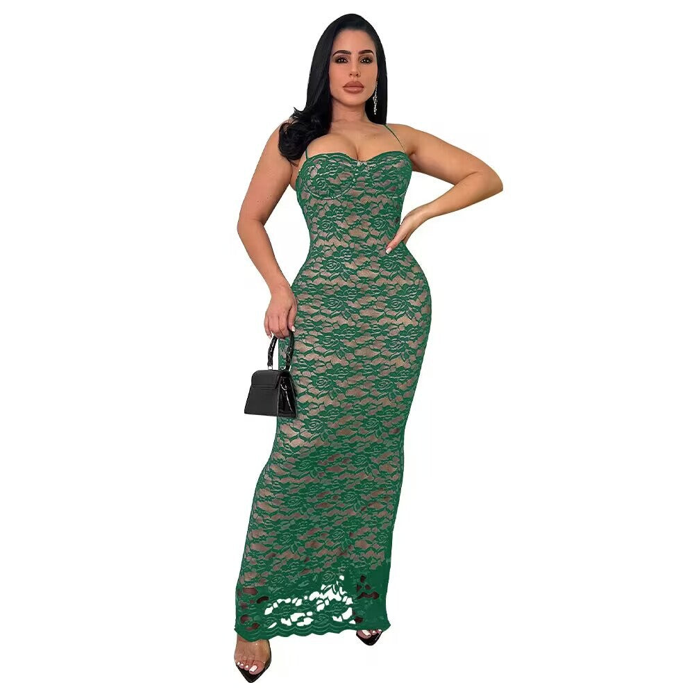 Women's Sexy Lace Strap Long Dress 8