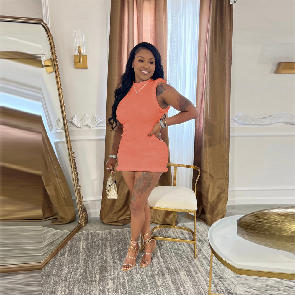 Fashion Round Neck Sleeveless Slim Irregular Dress 5